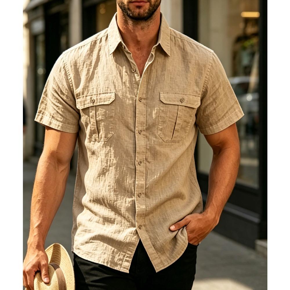 Jacquard overhemd met korte mouwen voor heren – casual sportpoloshirt met een omgeslagen kraag