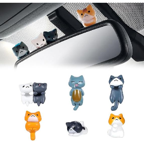Car Cute Cat Decor Rearview Mirror Ornaments Decorations Dashboard Truck Interior Ornament Decorate Funny Pussy Figure EV Decorative Gifts RV Decors