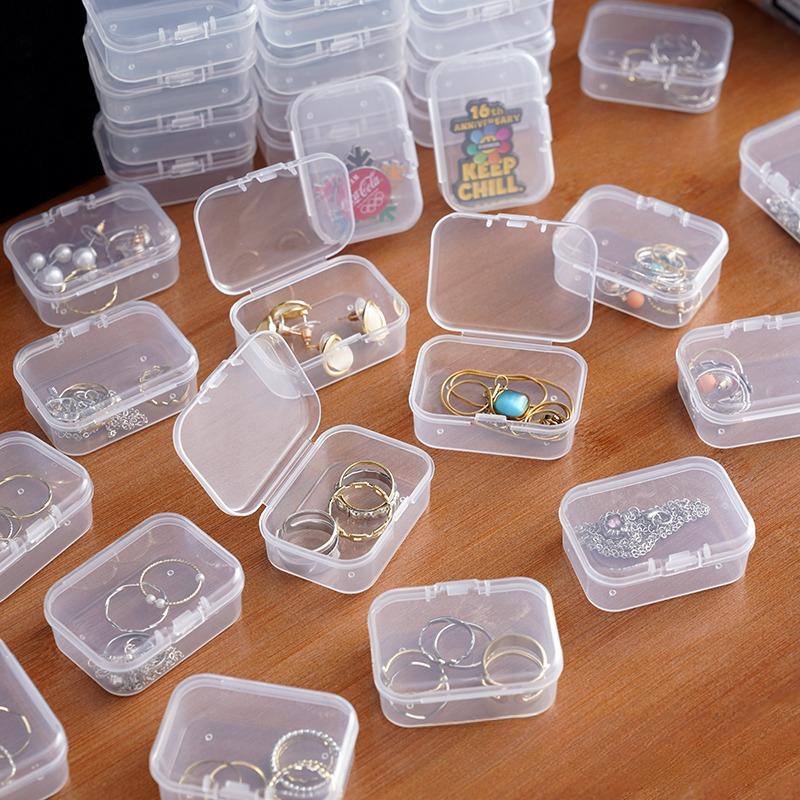 10pcs Plastic Transparent Small Box With Lid Rectangular Earplugs Jewelry Earrings Storage Stud Earrings Box Parts Box