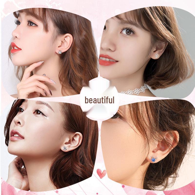 925 Sterling Silver One Week Stud Earrings Set - Versatile Four-Leaf Clover Design, Perfect High-End Birthday or Christmas Gift for Girls.