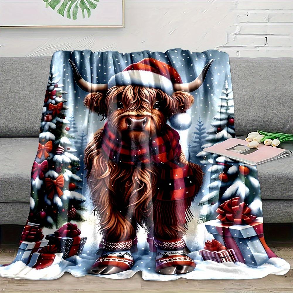 Cozy Highland Cow Christmas Throw Blanket - Soft Flannel, Reversible, Perfect for Bed, Sofa, Camping & Travel - Machine Washable