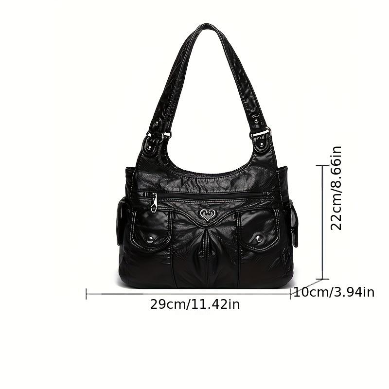 Umhängetasche mit großem Fassungsvermögen, Handtasche aus einfarbigem PU-Leder mit Herzschnalle, All-Match-Umhängetasche für Damen