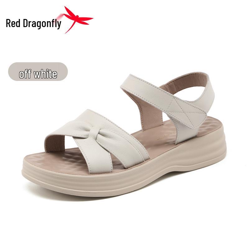Red Dragonfly Women s Genuine Leather Flat Sandals, Soft Sole, New Summer 2026 Collection 40 бежевый