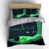Glowing Black Cat with Clover Bedding Duvet Cover Set  (1*Duvet Cover 2*Pillowcases, Without Duvet Insert)