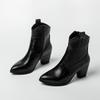European and American fashion pointed high-heeled short boots stone pattern side zipper thick heel Martin boots autumn and winter and ankle boots