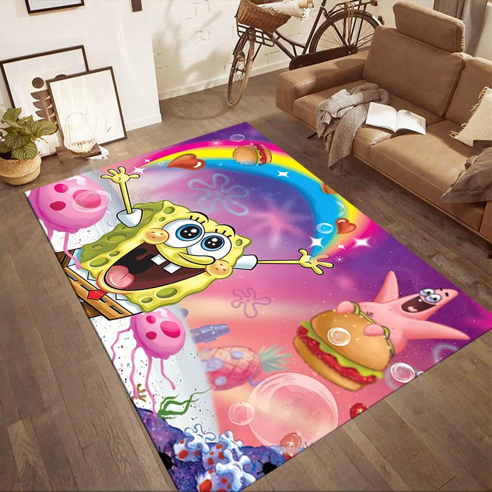 Spongebob Movie Night Square Rugs Are a Great Choice for Living Rooms, Bedrooms, Home Décor, and As Gifts.