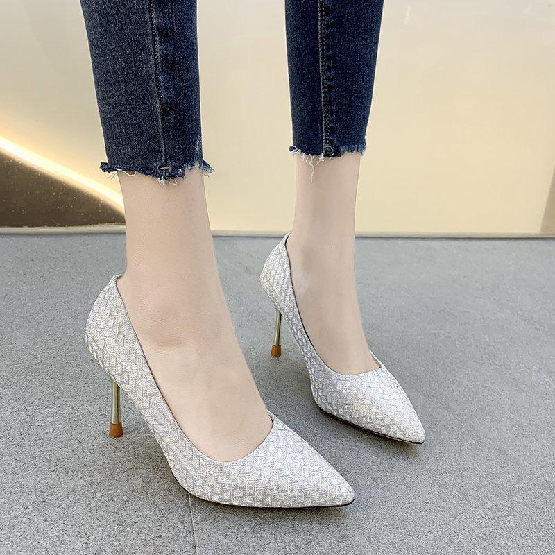 High heeled shoes pointed new shallow mouth cover feet Korean thin heeled professional women's shoes