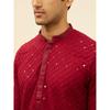 Manyavar Mens Maroon Blended Cotton CHIKANKARI Kurta Pyjama Set