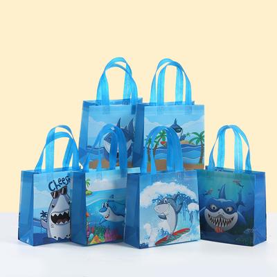 12/30pcs Cartoon Shark Reusable Tote Bags Kids Beach Party Gift Bags Birthday Favors Bags Eco Non Woven Shopping Bags Blue