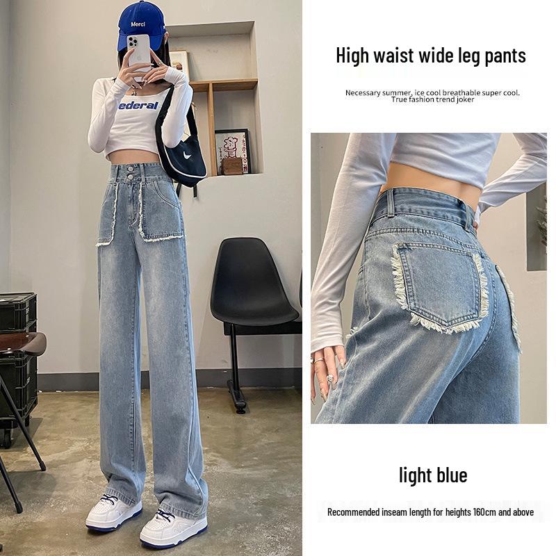 

2024 Women s High Waist Slimming Straight Wide Leg Jeans - Petite, Loose, Casual for Spring & Autumn 3XL