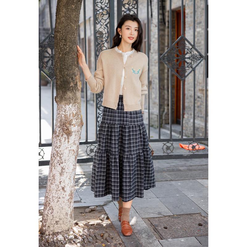 MOCANA Korean Retro Plaid A-line Midi Skirt