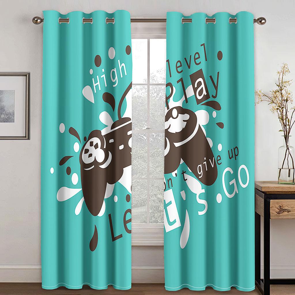 2pcs Gamer Gamepad Controller Window Curtains Drapes for Living Room Boys Bedroom Gaming Room Home Decor Door Playing Video Game