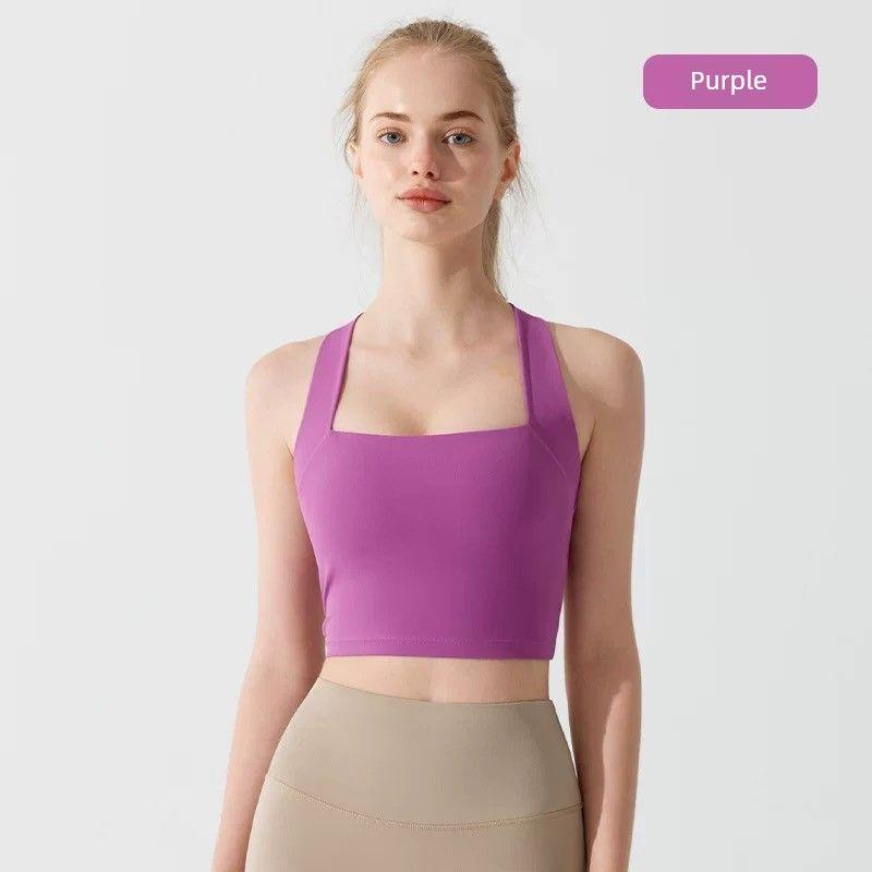 

New Arrival Antibacterial Yoga Vest with Cushion Cross Exercise Intimates Women s Fitness Training Vest Outwear Quick-Drying Yoga Clothes Purple S(80-98)