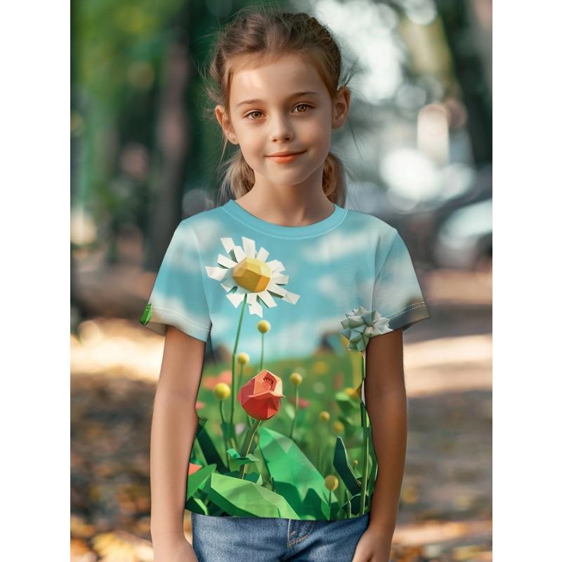 Children's Clothing Girl T-Shirt Short Sleeve 3D Cartoon Print Kids Summer Clothes Casual Round Neck Girl Clothes Tops