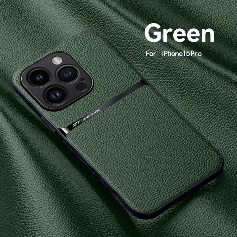 For iPhone 15 14 13 12 11 Pro Max Case Magnetic Car Holder Phone Case For iPhone 14 15 Plus X XR XS Max Soft Leather Back Cover