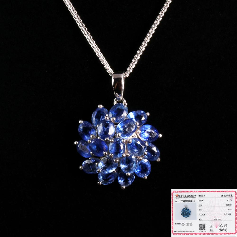 

Роскошное ожерелье с подвеской из натуральных голубых камней кианита с цветочным узором из серебра 925 пробы для женщин, подарок на годовщину вечеринки M синий