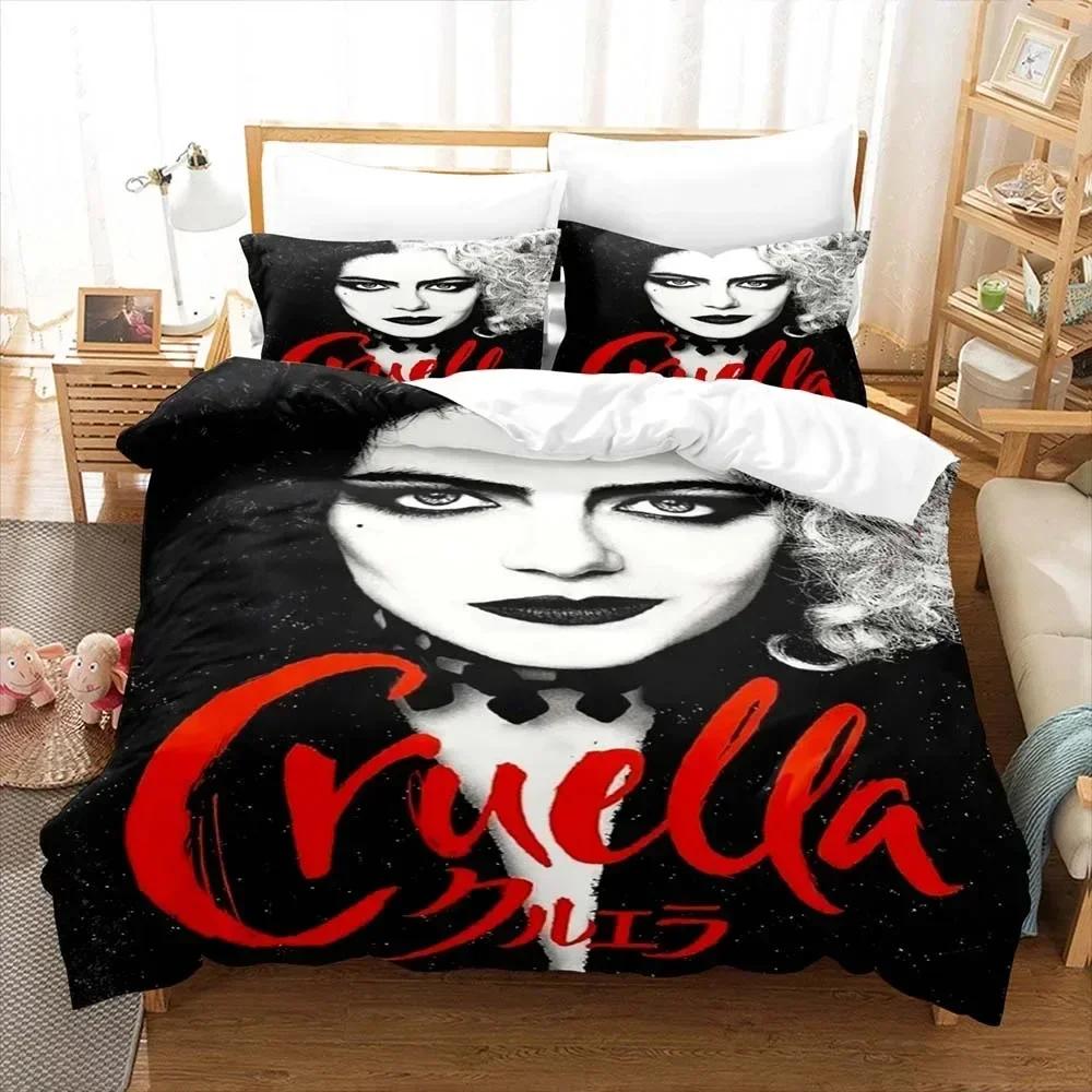 Cruella De Vil Bedding Set Duvet Cover Sheet Printed Bed Set Pillowcase Bed Full Queen King Size Comforter Bedroom