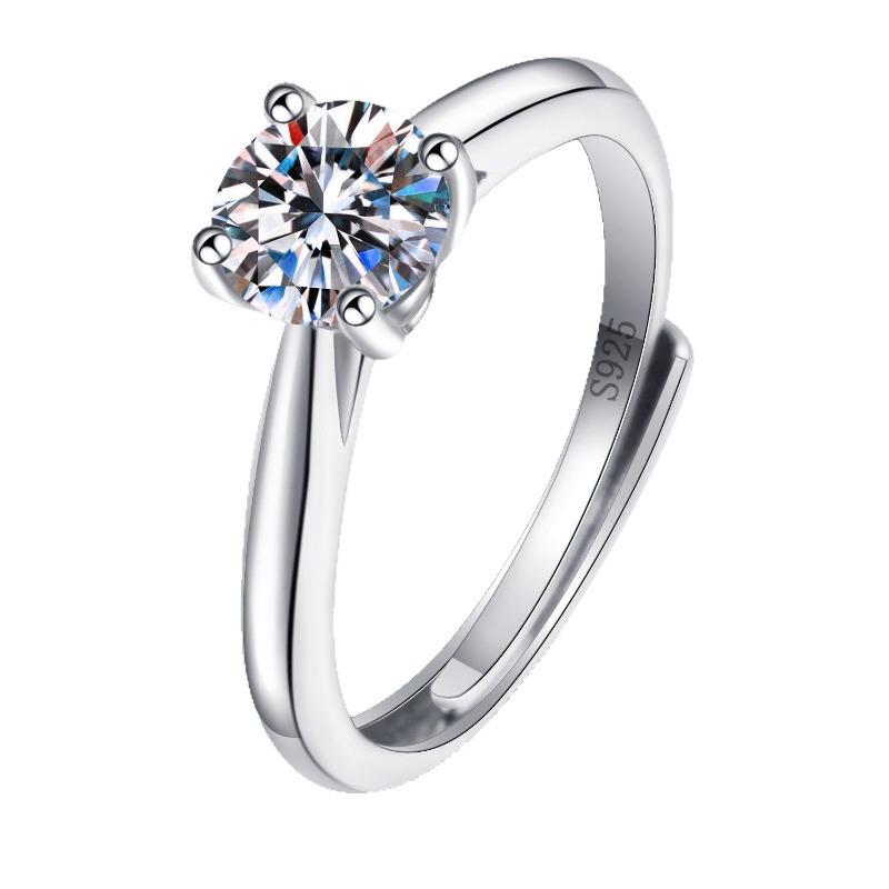 S925 sterling silver moissanite ring women's four-claw ring live simple platinum-plated holiday jewelry gift