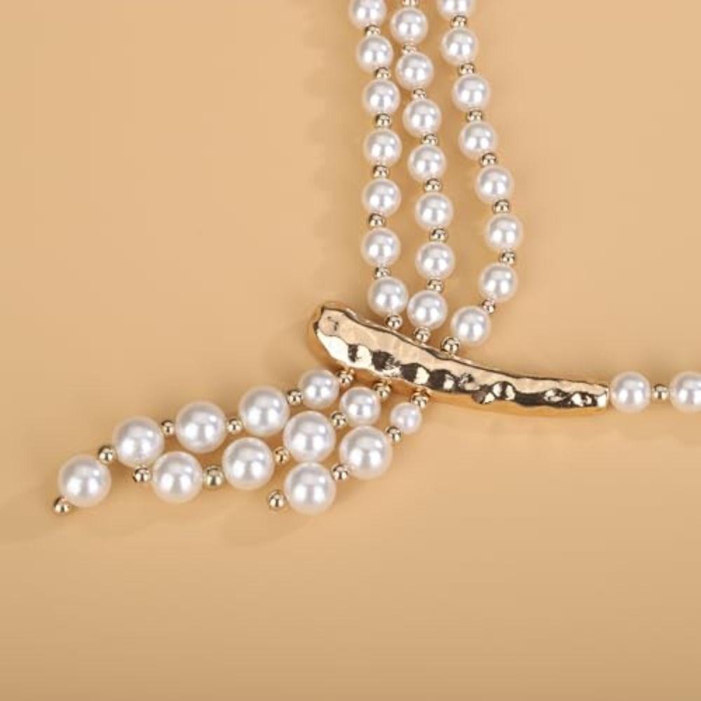 Pearl Multi-Layer Pearl Necklace Lock Bone Chain Elegant Zinc Zinc Alloy Pearl Necklace Gift
