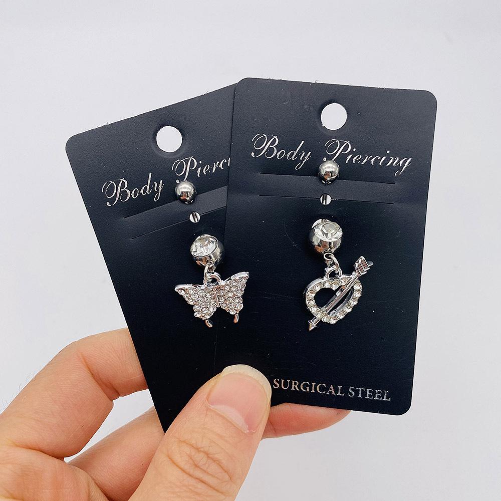 1Pcs Stainless Steel Long Navel Nail Butterfly Heart Five-pointed Star Pendant Navel Ring Piercing Jewelry