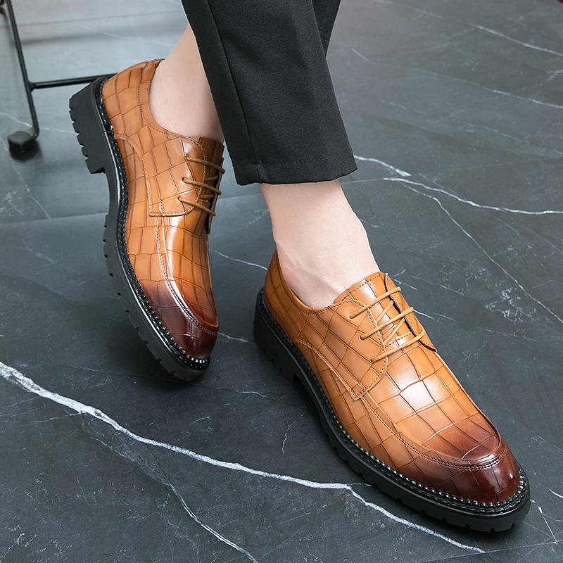 Business shoes British casual shoes Increase leather shoes Korean version breathable lace-up hair stylist men's shoes