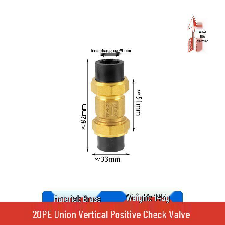 Copper Horizontal Bathroom Double Backflow One-Way Check Valve, Household Water Pipe Fittings, Non-Return Valve, 4/6 inch (DN20/25).