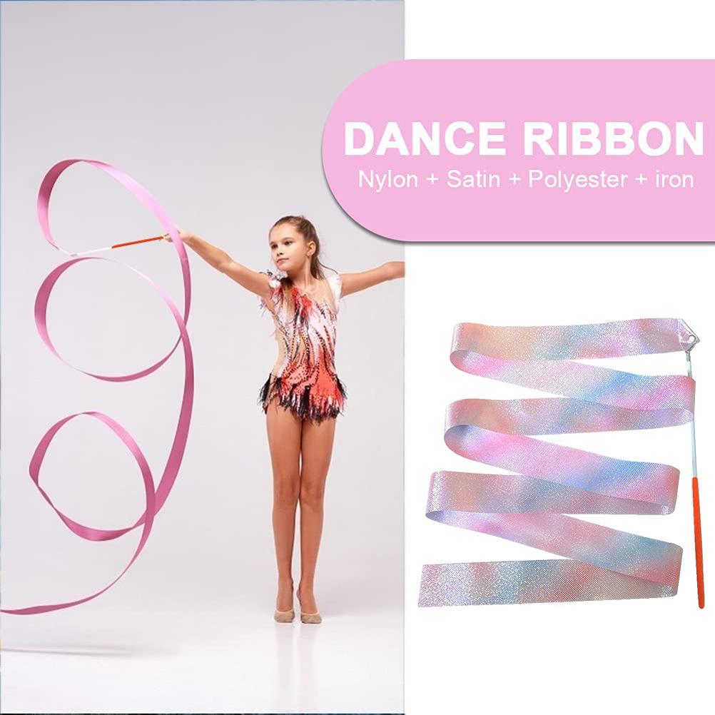 2m4m Kids Dancing Gymnastics Silk Band Wands Glittering Rhythmic Artistic Ballet Twirling Silk