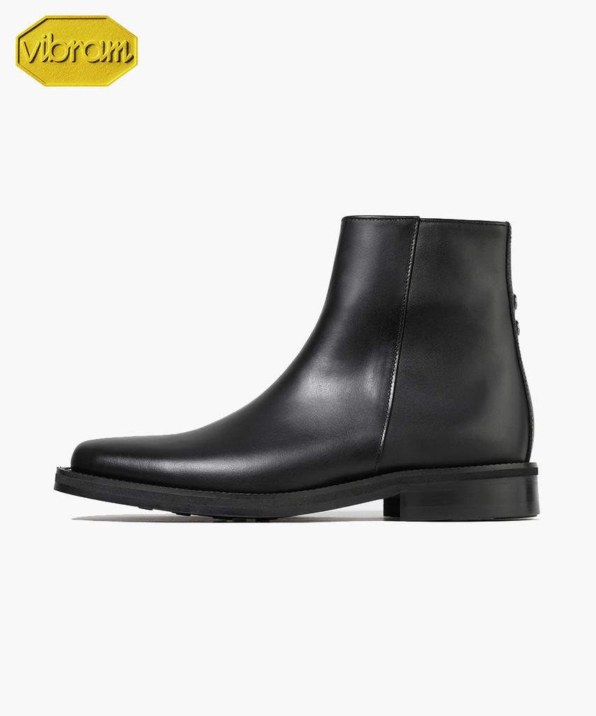 Firenze Atelier [Vibram] Minimal Square Toe Standard Rubber Sole Zip-Up Boots 9410-Z [Black Fg]