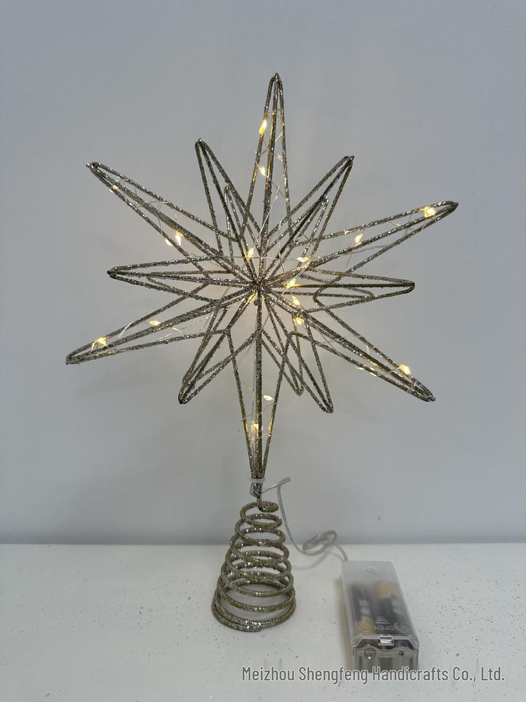 Wrought Iron Luminous Glitter Treetop Star Christmas Decoration
