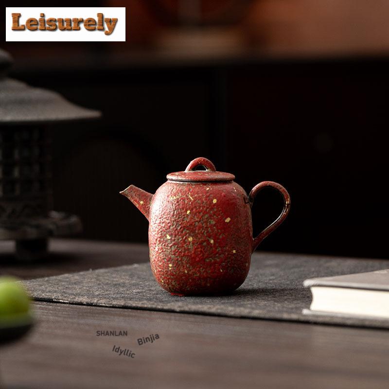 240ml Roter Berg Gold Gesprenkelte Quadratische Teekanne Retro Tee-Ei Kanne Teezubereiter Kessel mit Filter Chinesisches Teeservice Dekoration