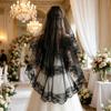 Yousheng Lace Veil Short Face Covering Retro Style Halloween Head Accessory with Exquisite Lace Binding Comb Veil for Gothic Bridal Lolita