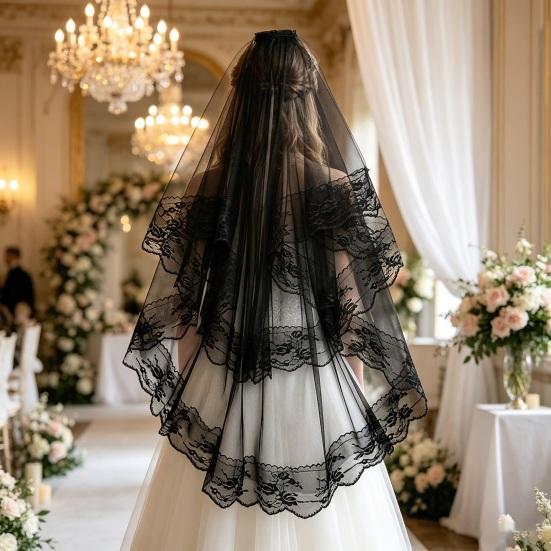 Yousheng Lace Veil Short Face Covering Retro Style Halloween Head Accessory with Exquisite Lace Binding Comb Veil for Gothic Bridal Lolita