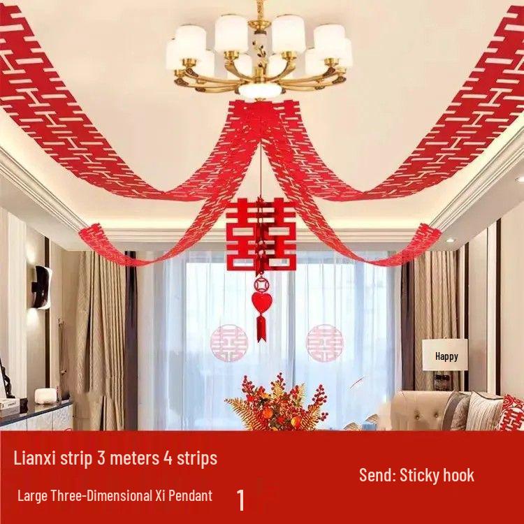 Honeymoon Wedding Ceiling Décor Set: Double Happiness Flowers for Living Room & Bedroom.