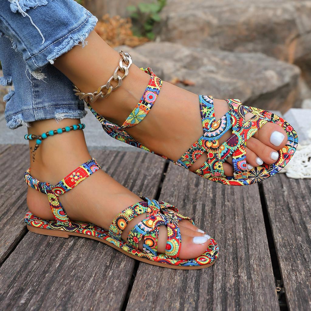 2025 New Women Sandals Bohemia Style Flat Sandals Women Outdoor Shoes Plus Size Retro Gladiator Shoes Women Zapatos De Mujer