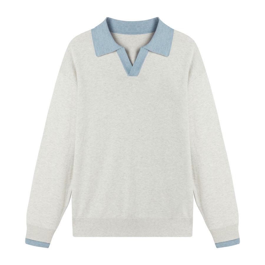 

Men s Retro Soft Knit Top with Color Block Seagull Collar - Perfect for Spring and Autumn, Slightly Mature Style XL (80-87 kg) сніг/сірий колір
