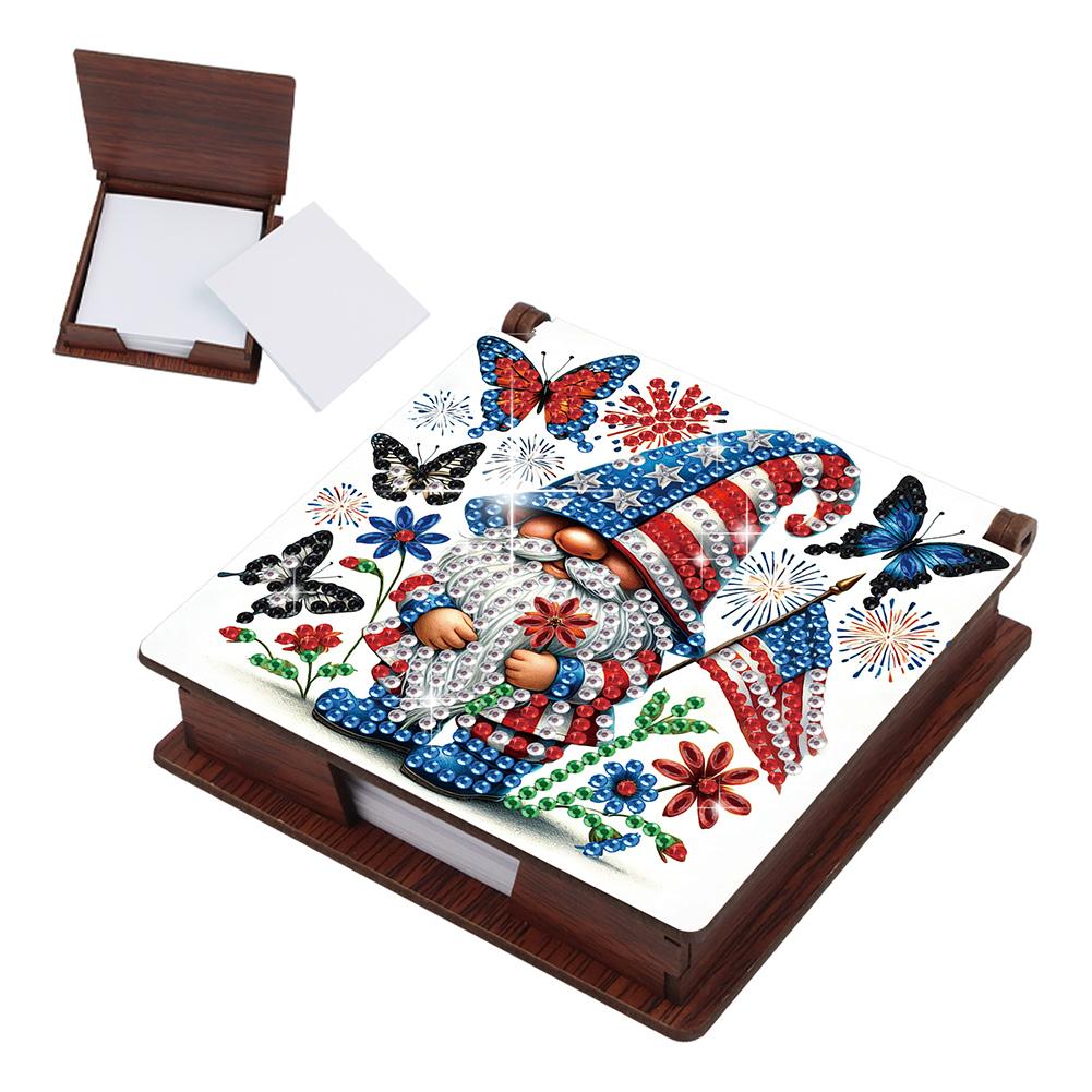 Wood Animals Gem Painting Memo Pad Holder Mosaic Kit Rhinestones Post It Dispenser Diamond Art Note Box with 160 Sheets of Paper