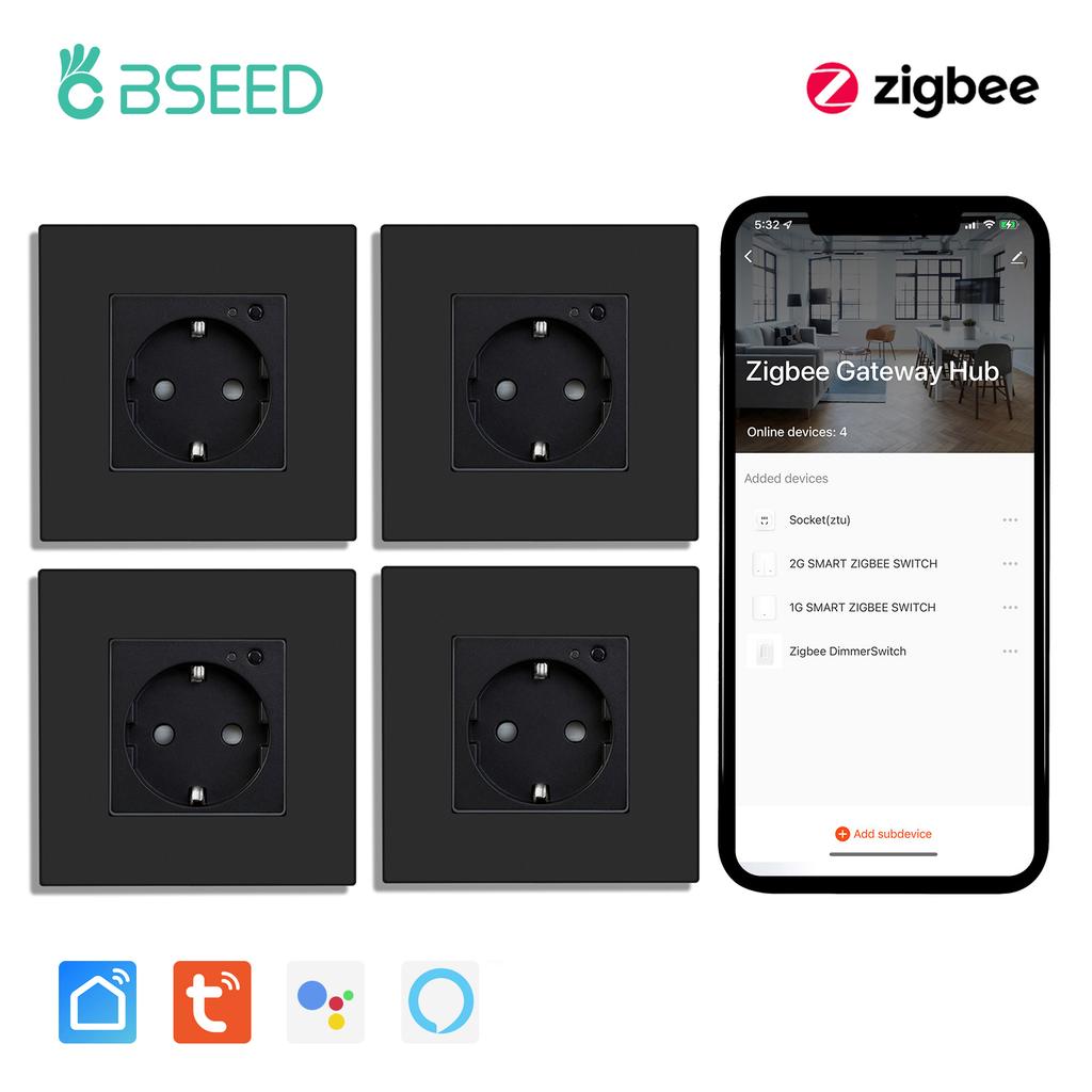 BSEED Zigbee Wall EU Socket Tuya Smart Socket With 20W Type-c USB Power Charging Ports Plastic Matte Frame 1/2/3/4/5/6 Packs