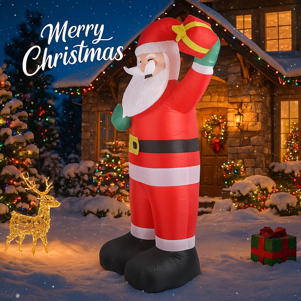 7.87FT With LED Light Xmas Inflatable Santa Claus Gift Bag Toy Yard Decor Home Decor Supplies Ornaments Christmas Holiday Gift