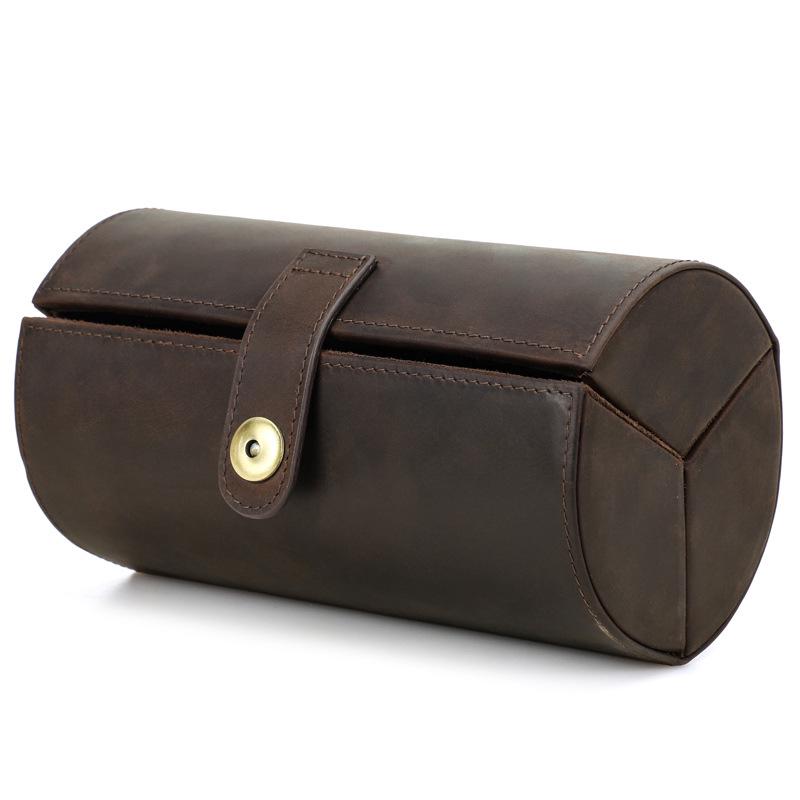 Винтажный набор из 3-х cylindrical чехлов для солнцезащитных очков из кожи Crazy Horse - Ручной работы, из натуральной кожи, держатель для очков кофейный
