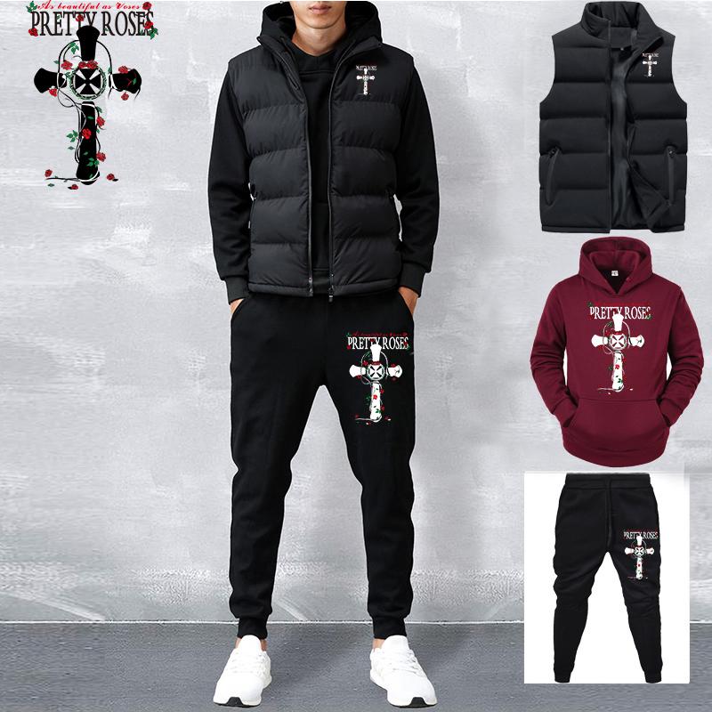 Pánska tepláková súprava Pánska súprava Jeseň Zima Homme Oblek Mikina Tepláky Bavlna Vesta Oblek Pánske Športové oblečenie 3-dielne súpravy