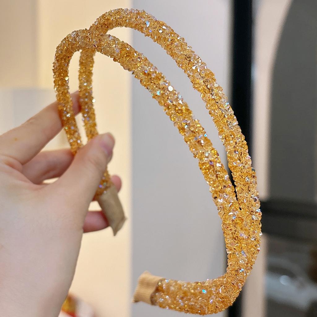 1PCS Fashion Candy Color Rhinestone Hairband For Women Girls Full Diamond Super Flash double Crystal Side Hair Band Headband