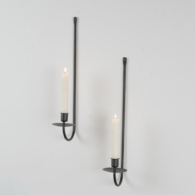Black Metal Candle Sconces Set of 2 Wall Mounted Pillars Candle Holders Hanging Candlesticks Home Living Room Decors