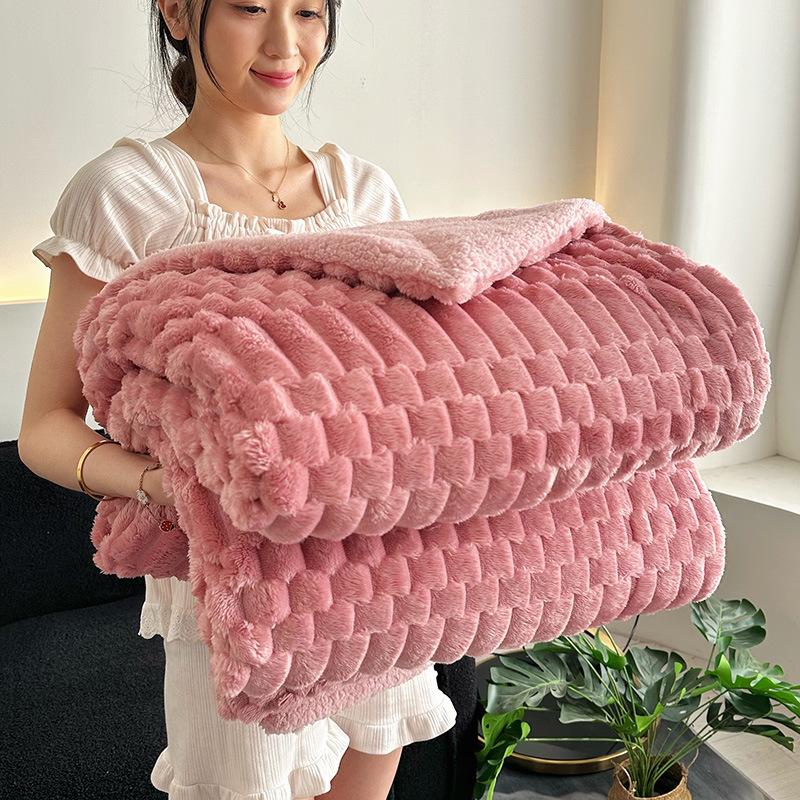 

Толстый двухслойный плюшевый плед из овечьей шерсти, однотонный плед из искусственного меха, стеганая шаль для зимы, одеяла для дома и путешествий 150x200cm