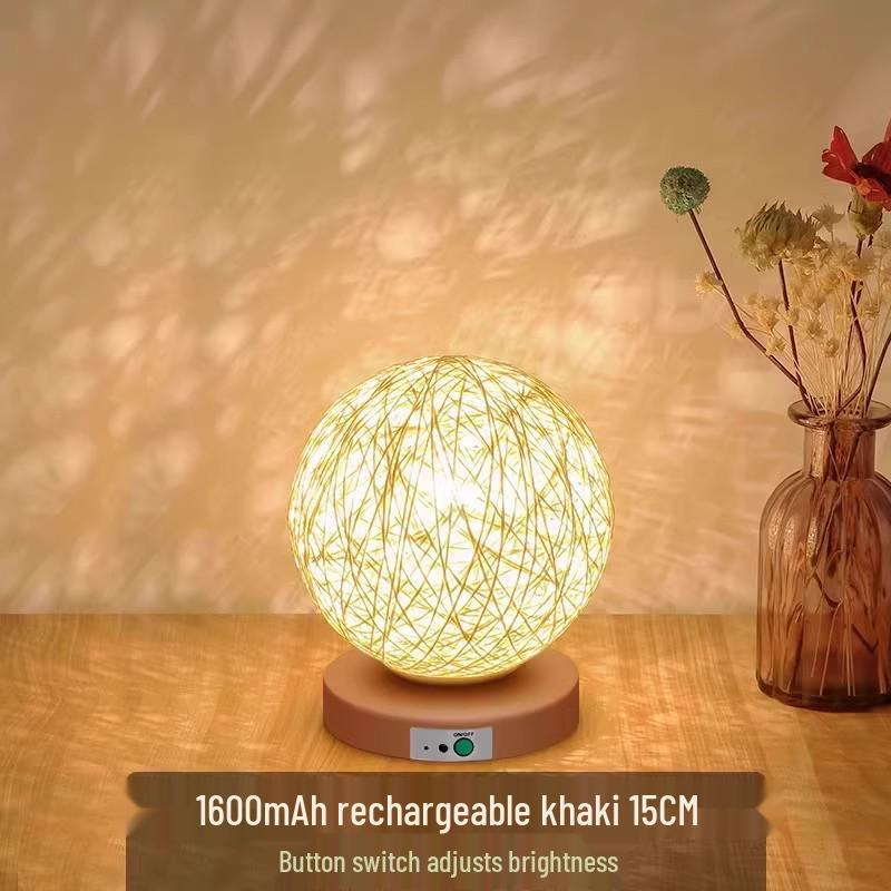 Kreative Rattan-Kugel-Tischlampe: Schlafzimmer Nachttischlampe mit Sternenhimmel-Projektion für Kinder oder Mädchen