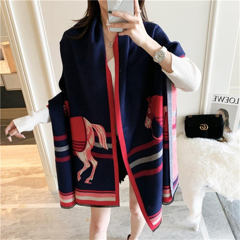 Autumn new imitation cashmere women's scarf, winter long jacquard horse double-sided warm and cold shawl