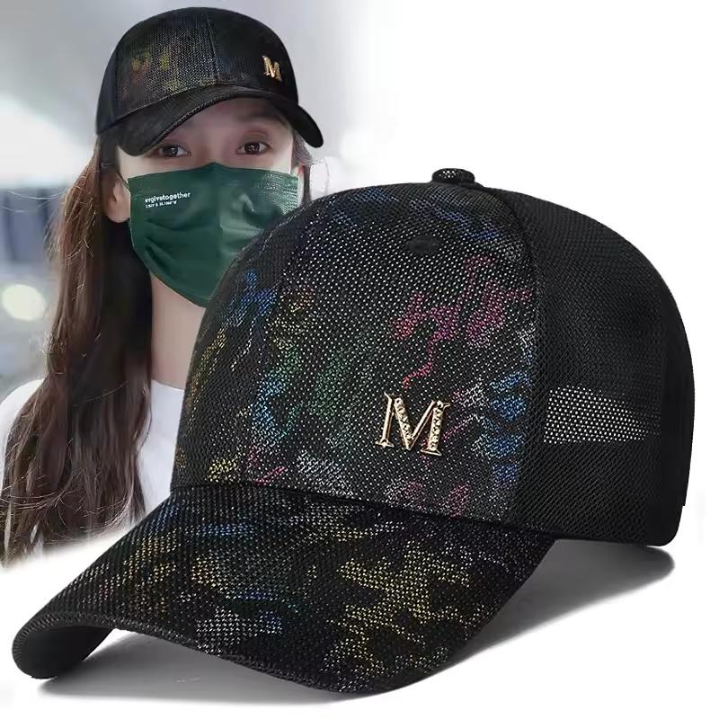 New Women's Baseball Cap Summer Casual Mesh Cap Fashion Metal Decoration Baseball Caps Print Outdoor Sun Visor Hat Adjustable