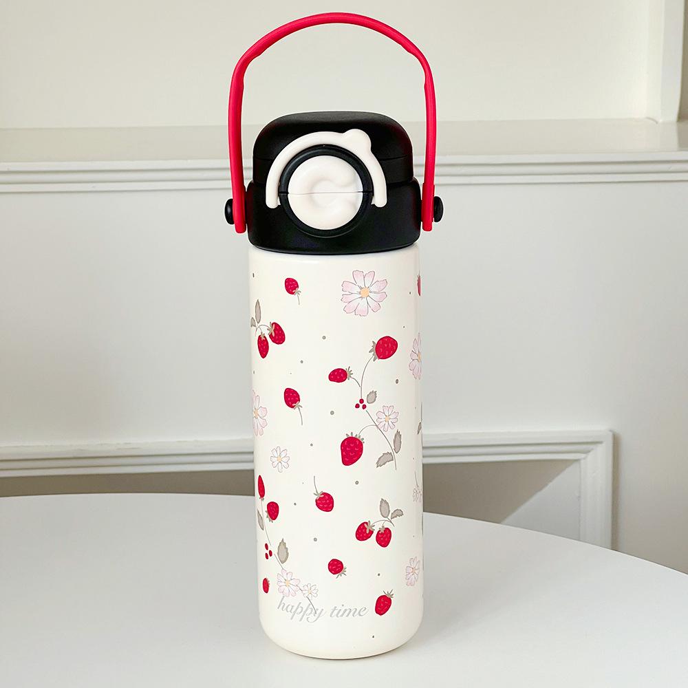 Cute and sweet girl thermos cup convenient cartoon straw cup office home student 316 stainless steel cup