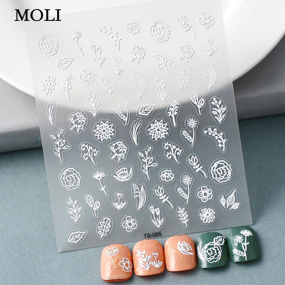 

Наклейка для ногтей с полым листом, 5D рельефная задняя клейкая наклейка для ногтей, 3D наклейка с белым цветком, подходит для беременных женщин