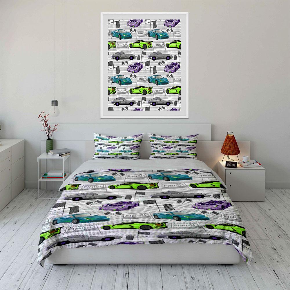 Racing Cars Pattern Design Set  Kid'S And Adults' Bedroom Decor, Exquisite Three-Piece Bedding Set Gift