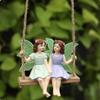 Resin Fairy Garden Hanging Decor Sisterhood Gift Two Fairies On a Swing Figurine Weather Resistant